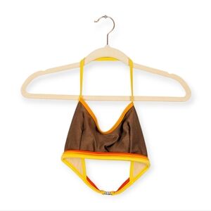 Atmosea Brown Yellow Trim Sunset Surf Sporty Bikini Top Size XS